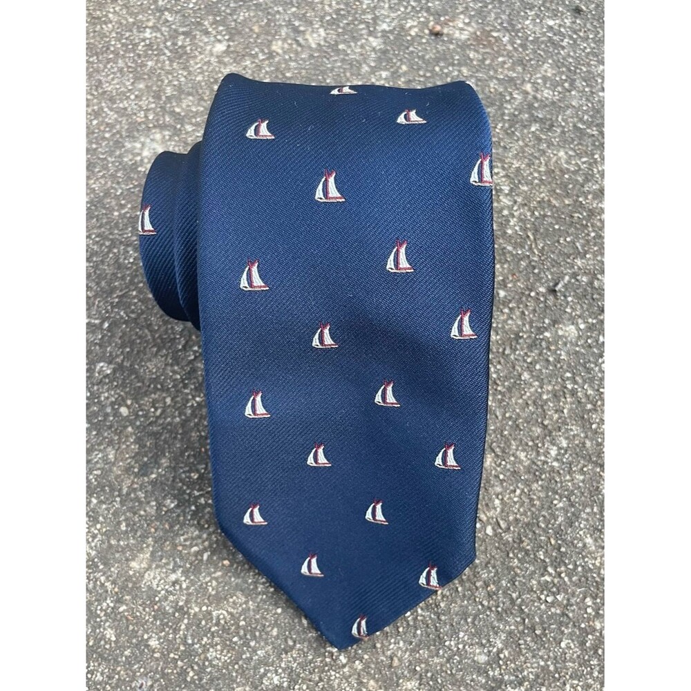 Jos. A. Bank Mens Navy Silk Blend Neck Tie Sailboat Motif Preppy Nautical VTG